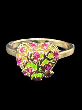 Vintage Uranium Glass Gold-Plated Sterling Silver Cage Ring Size 8 Glows UV